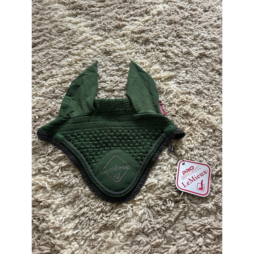 LeMieux Classic Fly Hood Hunter Green Horse Ear Bonnet Large NWT